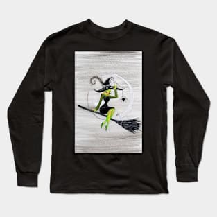 Happy Halloween Witch Sitting on a Broom Long Sleeve T-Shirt